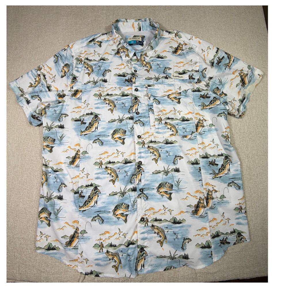 Magellan Men 3XL White Fish Gear Vented Short Sleeve Lightweight Fishing Shirt